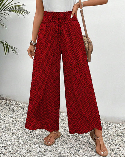Damen Sommerhose mit weitem Bein und geometrischem Muster