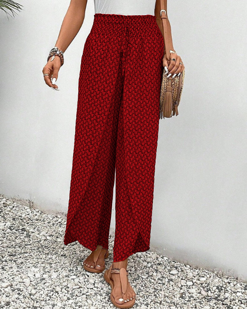 Damen Sommerhose mit weitem Bein und geometrischem Muster