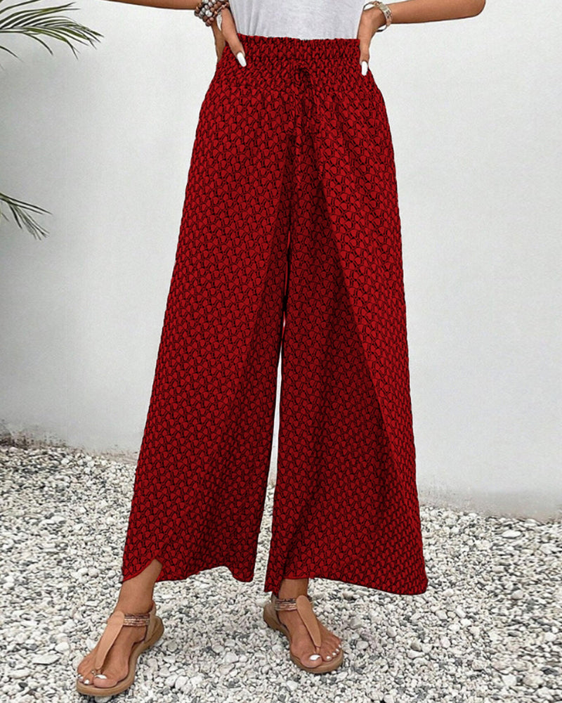 Damen Sommerhose mit weitem Bein und geometrischem Muster