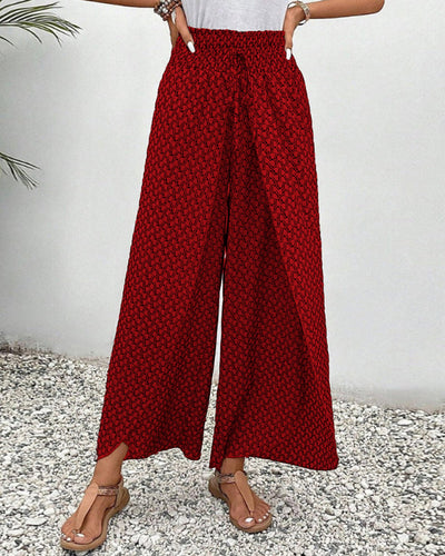 Damen Sommerhose mit weitem Bein und geometrischem Muster