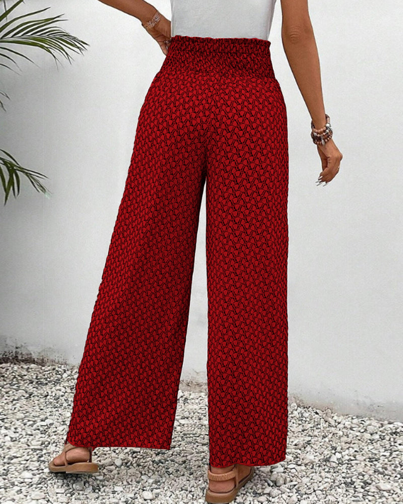 Damen Sommerhose mit weitem Bein und geometrischem Muster