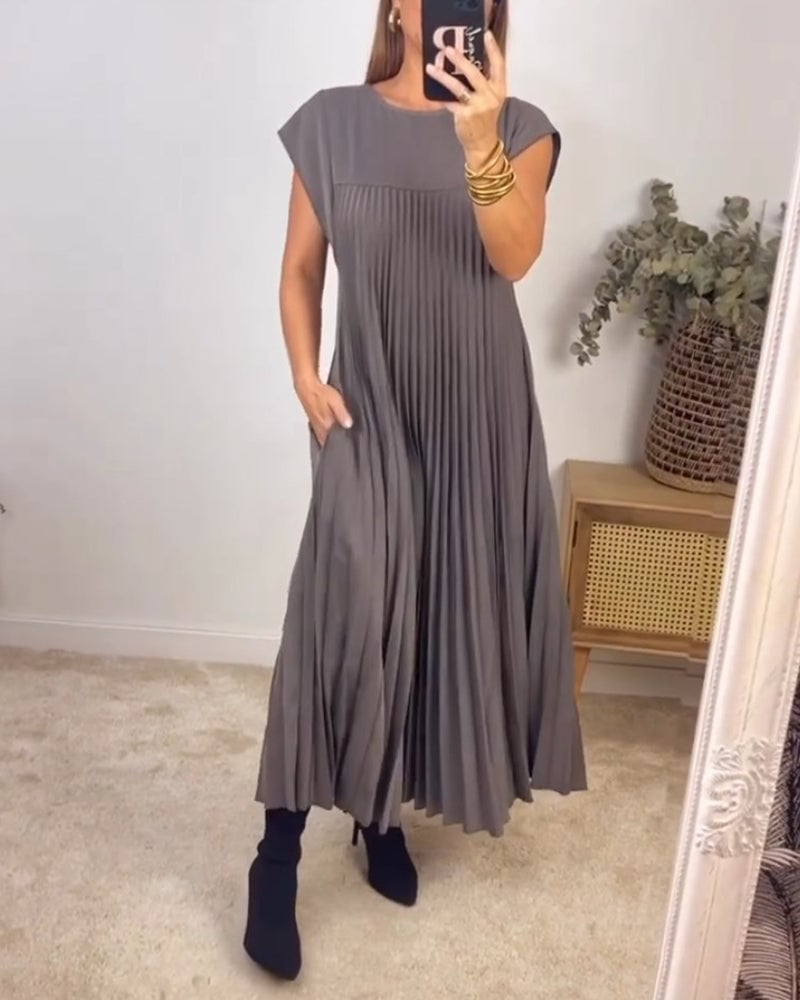 Damen Sommerkleid mit Rundhalsausschnitt und Falten