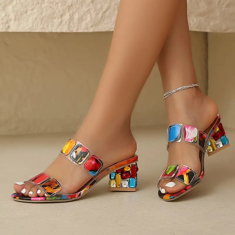 Damen Sommer-Sandalen mit Riemen und Blockabsatz