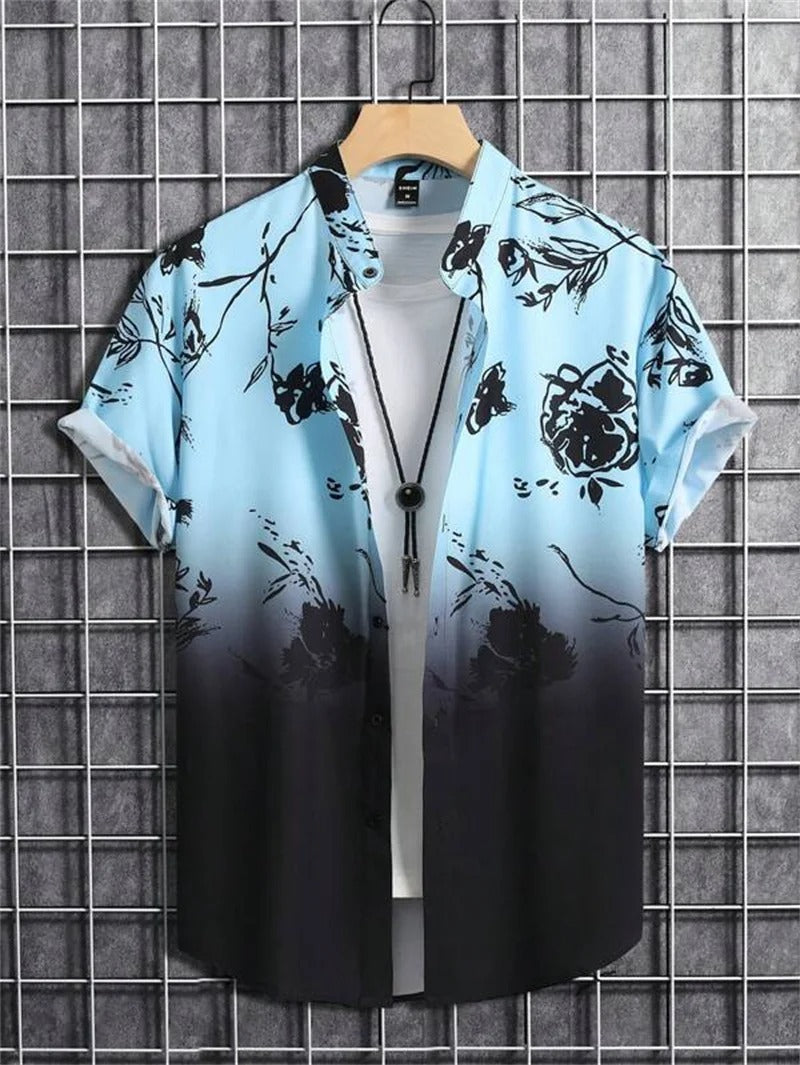 Herren Sommerhemd mit kurzen Ärmeln und Blumenmuster