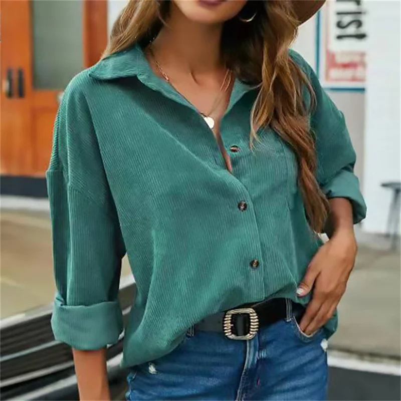 Kordbluse mit Knöpfen für Damen