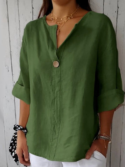 Damen Sommerbluse mit V-Ausschnitt und Ein-Knopf-Verschluss