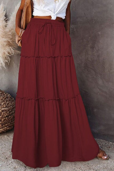 Damen Sommer Maxi Rock mit Kordelzugbund