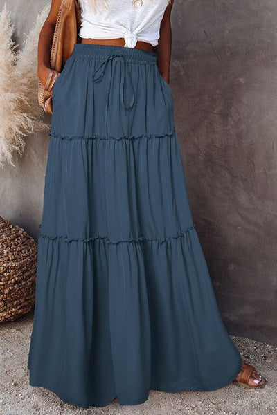 Damen Sommer Maxi Rock mit Kordelzugbund