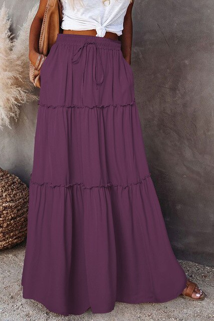 Damen Sommer Maxi Rock mit Kordelzugbund