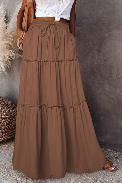 Damen Sommer Maxi Rock mit Kordelzugbund