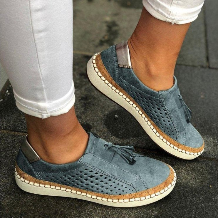 Damen Slip-On Sommerschuhe mit Quaste
