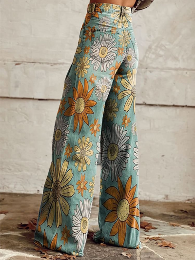 Hochgeschnittene Jeans mit Blumenmuster für Damen