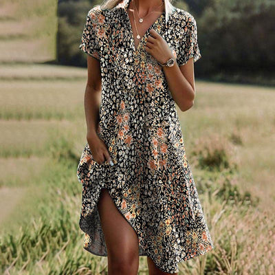 Damen Sommerkleid mit V-Ausschnitt und kurzen Ärmeln