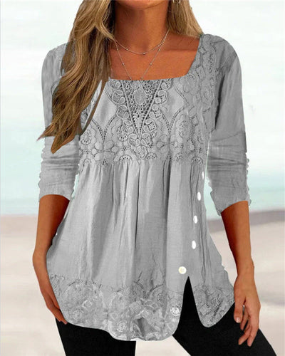Damen Sommerbluse mit langen Ärmeln und eckigem Ausschnitt