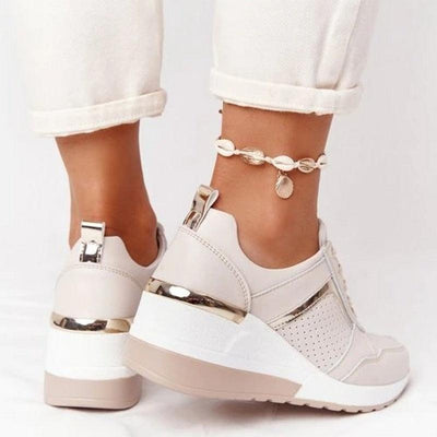 Damen Sneakers mit Schnürverschluss und Wedge-Platform-Sohle