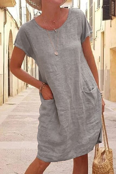 Damen Sommer-Mini-Kleid mit kurzen Ärmeln und Taschen