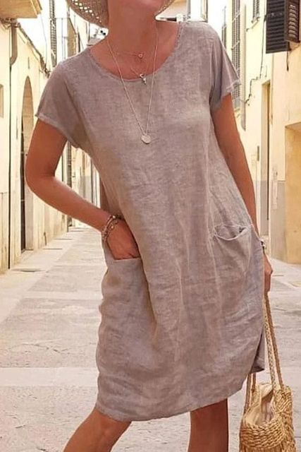 Damen Sommer-Mini-Kleid mit kurzen Ärmeln und Taschen