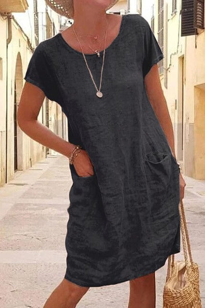 Damen Sommer-Mini-Kleid mit kurzen Ärmeln und Taschen