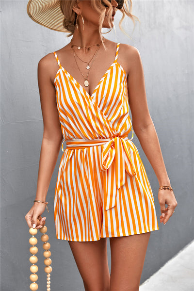 Damen Gestreifter Jumpsuit mit Gürtel für Sommer