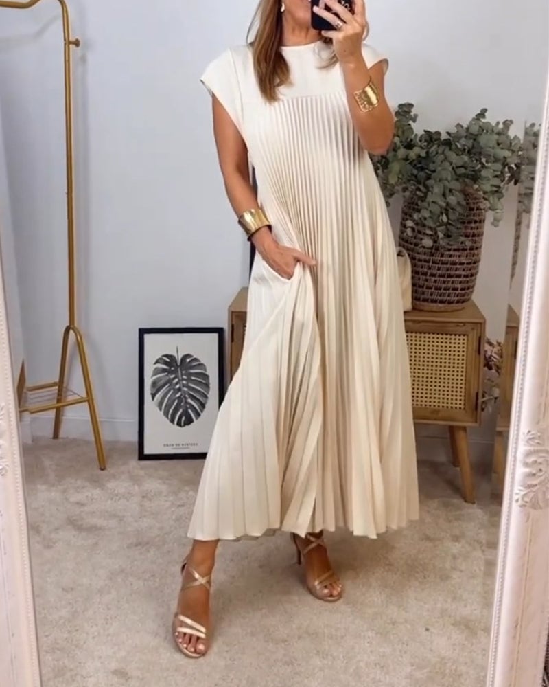 Damen Sommerkleid mit Rundhalsausschnitt und Falten