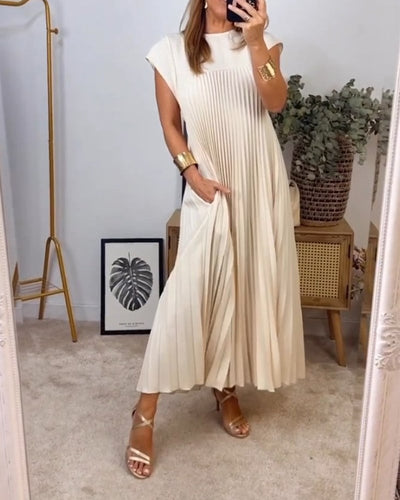 Damen Sommerkleid mit Rundhalsausschnitt und Falten