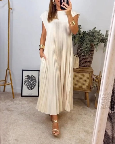 Damen Sommerkleid mit Rundhalsausschnitt und Falten