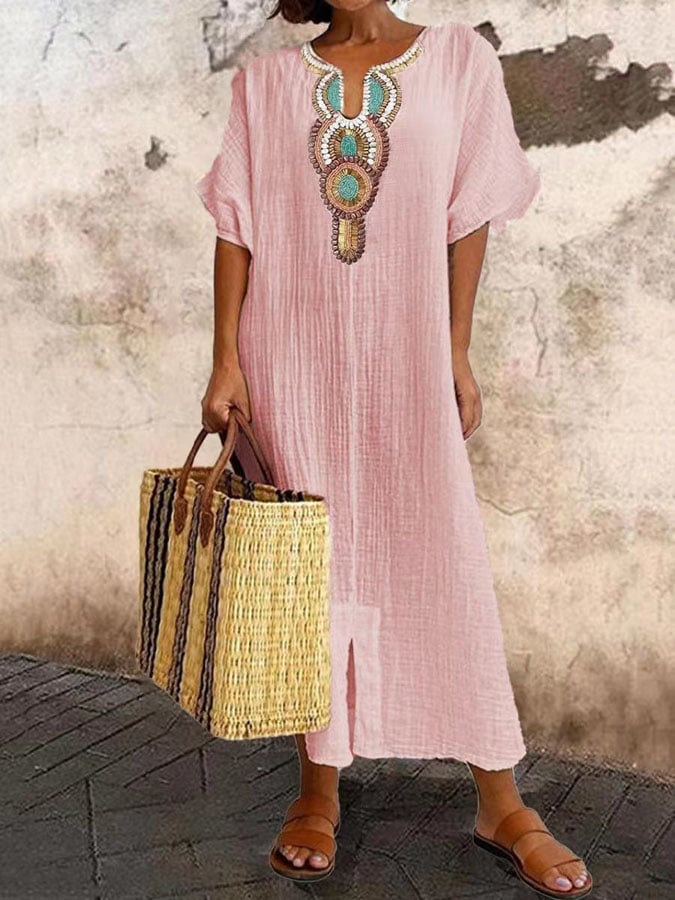 Kurzärmeliges Knöchellanges Kleid für Damen