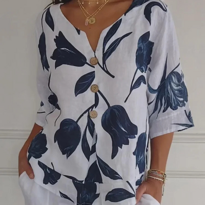 Leinenbluse mit Blumenmuster für Damen