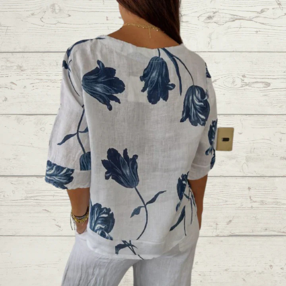 Leinenbluse mit Blumenmuster für Damen