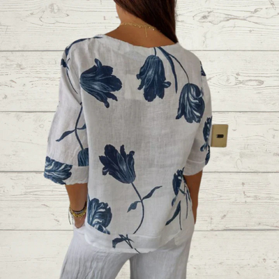 Leinenbluse mit Blumenmuster für Damen