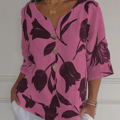 Leinenbluse mit Blumenmuster für Damen