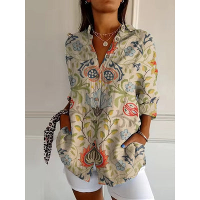 Geblümte Bluse mit Knöpfen für Damen