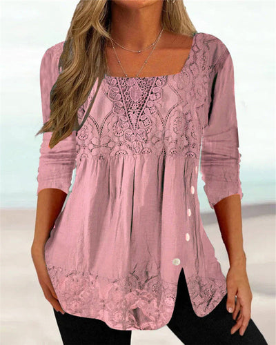 Damen Sommerbluse mit langen Ärmeln und eckigem Ausschnitt