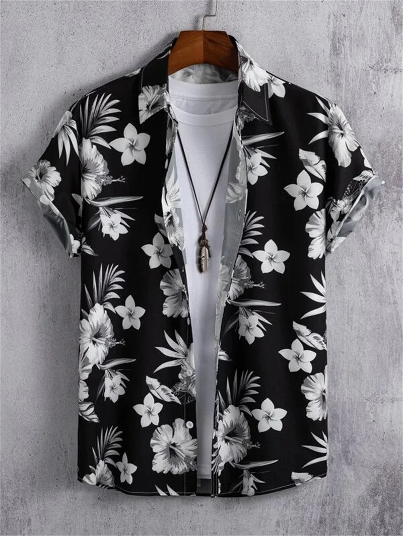 Herren Sommerhemd mit kurzen Ärmeln und Blumenmuster