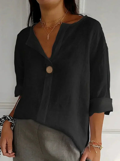 Damen Sommerbluse mit V-Ausschnitt und Ein-Knopf-Verschluss