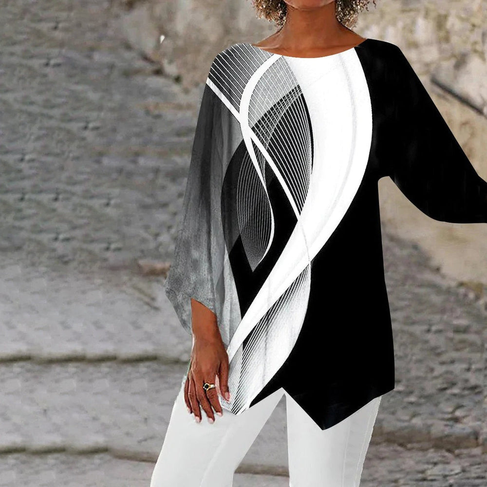 Damen Langarmtop mit abstraktem Druck