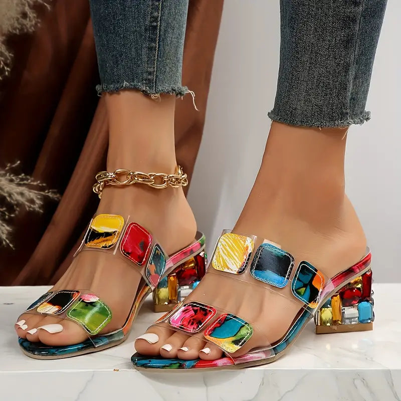 Damen Sommer-Sandalen mit Riemen und Blockabsatz