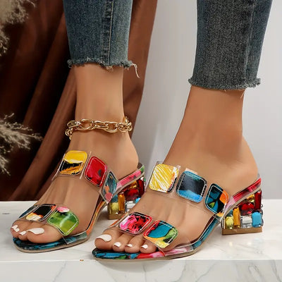 Damen Sommer-Sandalen mit Riemen und Blockabsatz