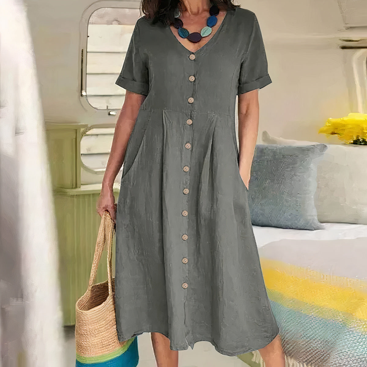 V-Ausschnitt Midikleid für Damen