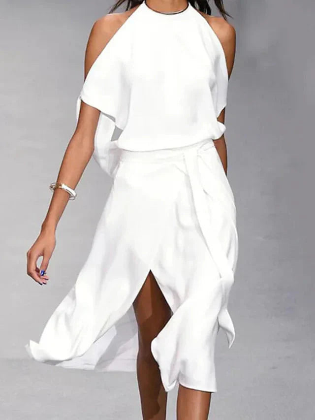 Damen Off-Shoulder-Kleid mit Schlitz für den Sommer
