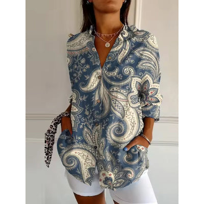Geblümte Bluse mit Knöpfen für Damen