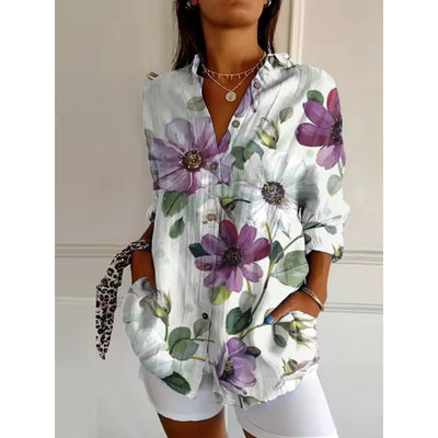Geblümte Bluse mit Knöpfen für Damen