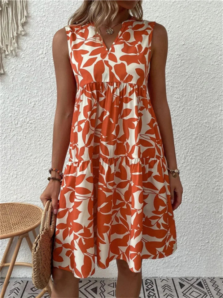 Damen Sommer Minikleid mit V-Ausschnitt und Blumenmuster
