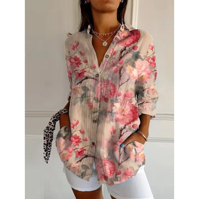 Geblümte Bluse mit Knöpfen für Damen