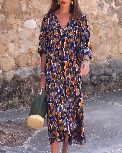 Damen-Sommerkleid mit V-Ausschnitt und Abstraktem Muster
