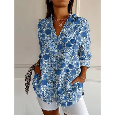 Geblümte Bluse mit Knöpfen für Damen