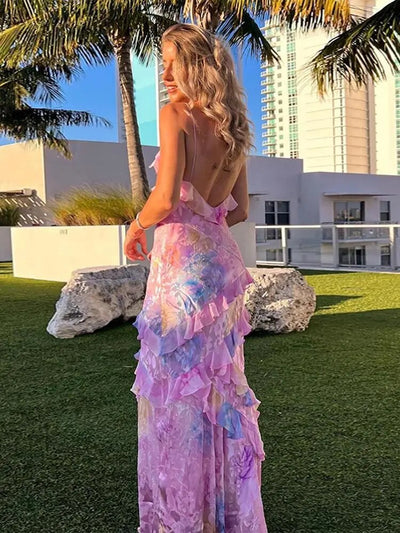 Damen Maxikleid für den Sommer mit V-Ausschnitt und Spaghettiträgern