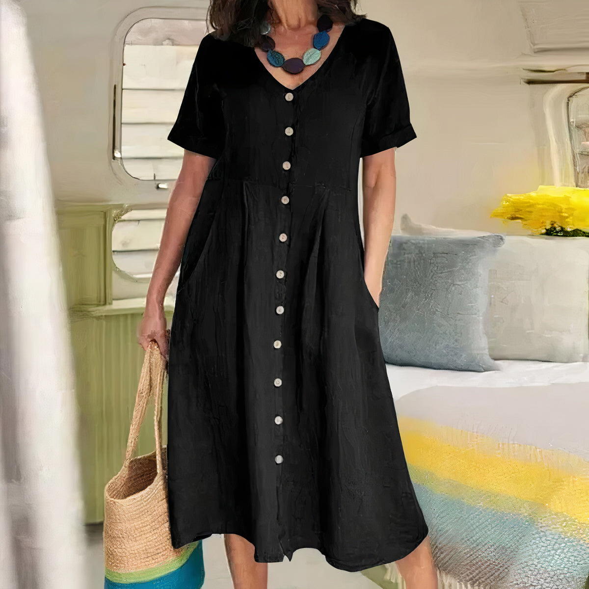V-Ausschnitt Midikleid für Damen