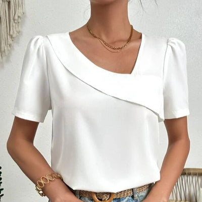 Damen Sommerbluse mit asymmetrischem V-Ausschnitt und kurzen Ärmeln