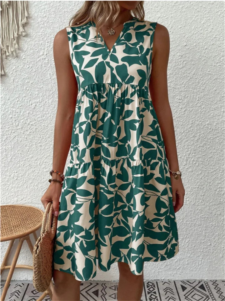 Damen Sommer Minikleid mit V-Ausschnitt und Blumenmuster